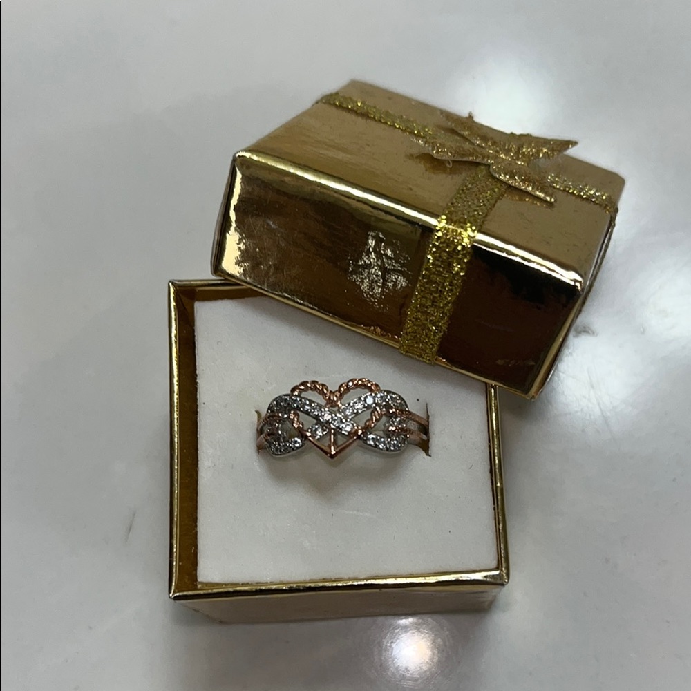 Elegant Rose Gold Heart Ring with Silver Accents